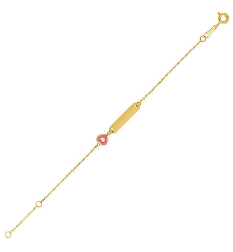 14k Yellow Gold 5 1/2 inch Childrens ID Bracelet with Enameled Heart
