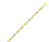 14k Two-Tone Gold Interlaced Smooth and Textured Link Bracelet