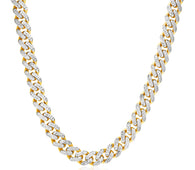 14k Two Tone Gold Miami Cuban Chain Necklace with White Pave (9.5mm)