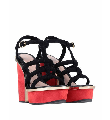 ALEXANDER MCQUEEN STRAP WEDGES - 7 / Red & Black - Shoes