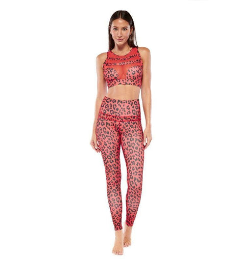 Electric Yoga Red Leopard Print Sports Bra and Leggings - 