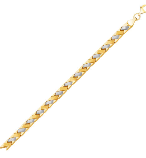 14k Two-Tone Gold Fancy Weave Bracelet with Contrasting Finish (6.35 mm)