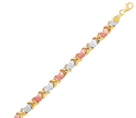 14k Tri-Color Gold Fancy Satin Heart Line Bracelet (6.35 mm)