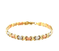 14k Tri-Color Gold Fancy Satin Heart Line Bracelet (6.35 mm)