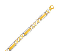 14k Two-Tone Gold Mens Bracelet with Fancy Rounded Bars (9.65 mm)