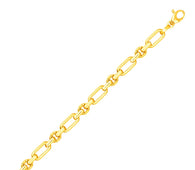 14k Yellow Gold Polished and Textured Link Bracelet (6.30 mm)