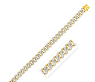 14k Two Tone Gold 8 1/2 inch Curb Chain Bracelet with White Pave (11.50 mm)