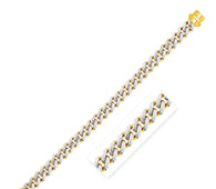 14k Two Tone Gold 8 1/4 inch Curb Chain Bracelet with White Pave (9.50 mm)