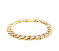 14k Two Tone Gold 8 1/4 inch Curb Chain Bracelet with White Pave (9.50 mm)