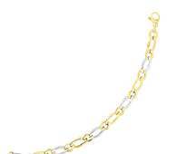 14k Two-Tone Gold Figaro Chain Bracelet with Long and Short Links (10.00 mm)