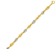 14k Two-Tone Yellow and White Gold Double Link Textured Bracelet (10.00 mm)