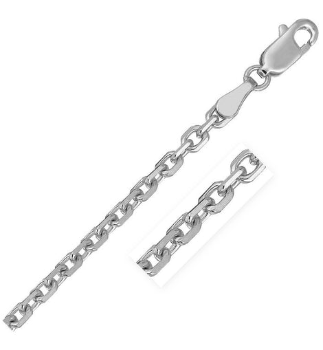 18k White Gold Diamond Cut Cable Link Chain (2.60 mm)