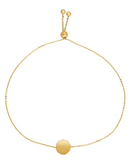 Adjustable Bracelet with Shiny Circle in 14k Yellow Gold (7.50 mm)