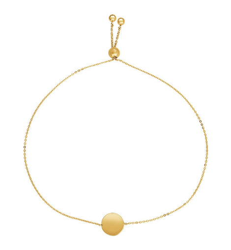 Adjustable Bracelet with Shiny Circle in 14k Yellow Gold (7.50 mm)