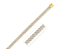 14k Two Tone Gold Curb Chain Bracelet with Diamond Pave Links (9.50 mm)