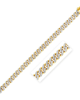 14k Two Tone Gold Curb Chain Bracelet with Diamond Pave Links (9.50 mm)