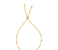 14k Tri-Color Gold Textured Bead Station Lariat Bracelet (5.00 mm)