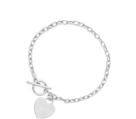 Toggle Bracelet with Heart Charm in 14k White Gold