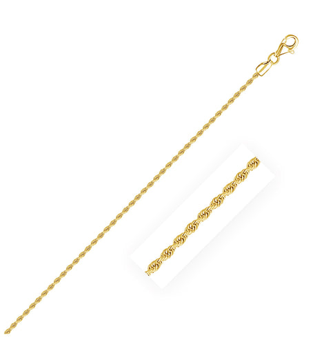 2.0mm 14k Yellow Gold Solid Diamond Cut Rope Chain