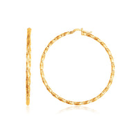 14k Yellow Gold Patterned Hoop Earrings with Twist Design