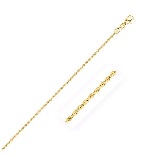 2.0mm 10k Yellow Gold Solid Diamond Cut Rope Chain