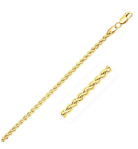 14k Yellow Gold 2.4mm Light Weight Wheat Chain