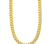 14k Yellow Gold Miami Cuban Chain Necklace with White Pave