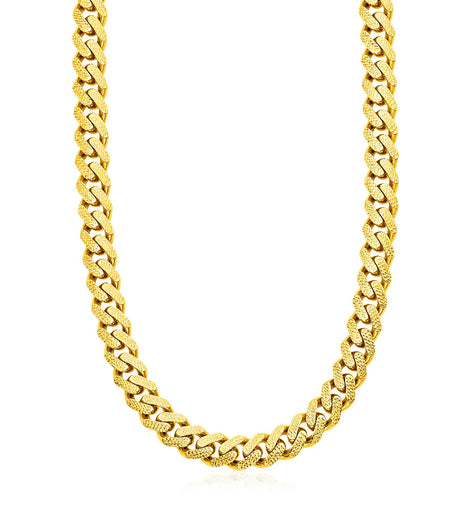 14k Yellow Gold Miami Cuban Chain Necklace with White Pave