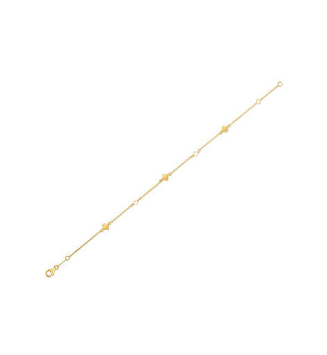 14k Yellow Gold Pearl Clover Bracelet