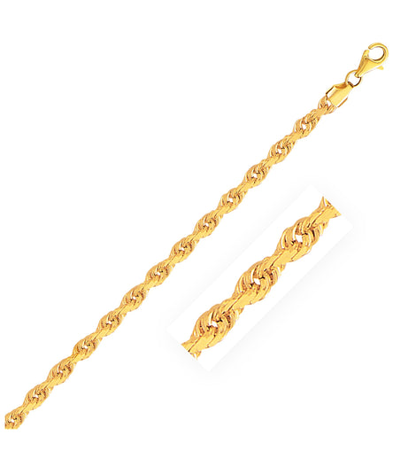 3.5mm 10k Yellow Gold Solid Diamond Cut Rope Bracelet