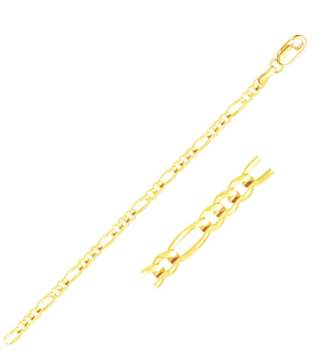 2.6mm 10k Yellow Gold Link Figaro Bracelet