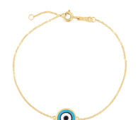 14k Yellow Gold Blue Evil Eye Bracelet