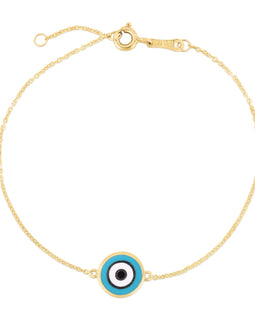 14k Yellow Gold Blue Evil Eye Bracelet