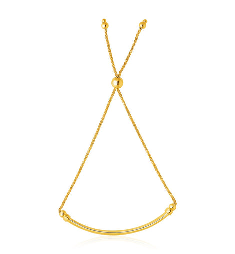 14k Yellow Gold Smooth Curved Bar and Lariat Style Bracelet