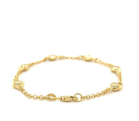 14k Yellow Gold Rolo Chain Bracelet with Puffed Heart Stations