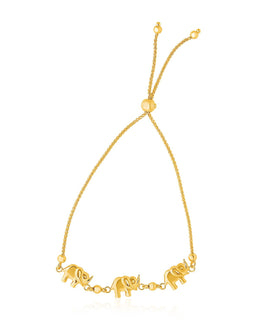 14k Yellow Gold Elephant Station Lariat Style Bracelet