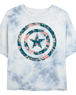Junior's Marvel Captain Floral Bombard Tie-Dye T-Shirt