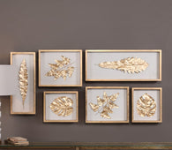 Gold Finish Leaves Shadow Box Wall Decor 6-piece Set - 
